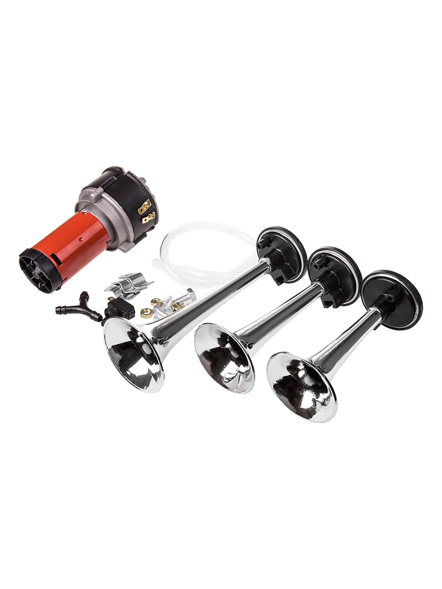  Сигнал звуковой SKYWAY 3 рожка 12V L=153/165/215мм 118dB пневматический 35А (055) хром