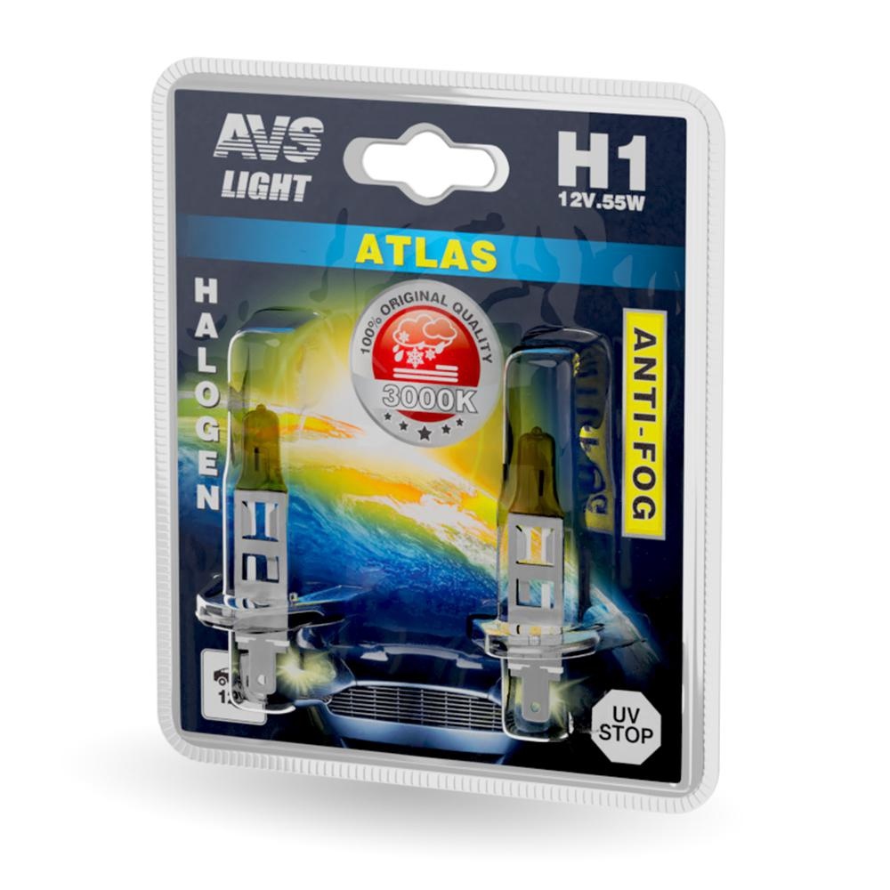  Автолампа H1 AVS ATLAS ANTI-FOG желтый 12V 55W блистер 2шт.