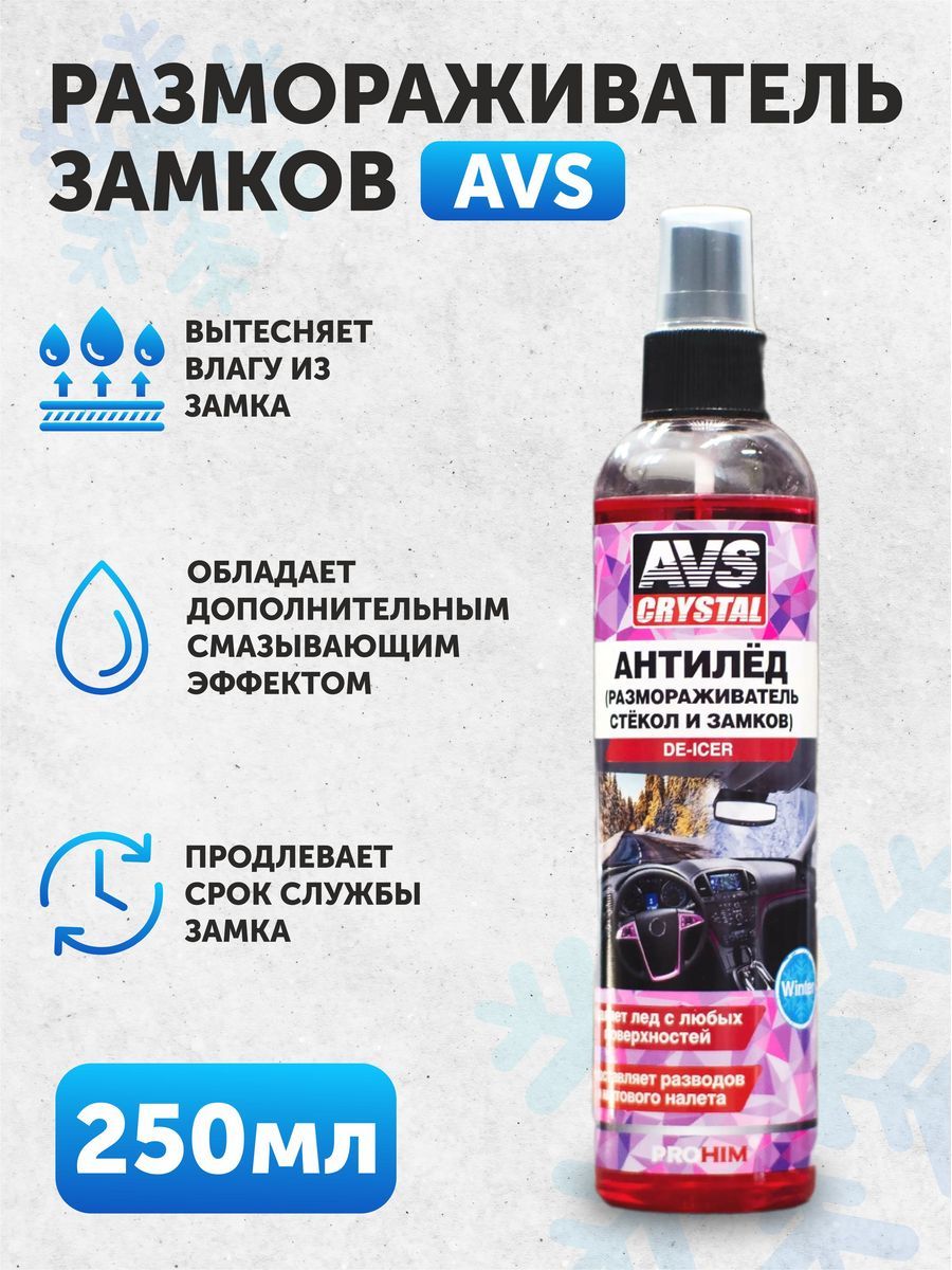 Размораживатель стекол и замков антилед AVS AVK-186 250 мл (с распылителем)