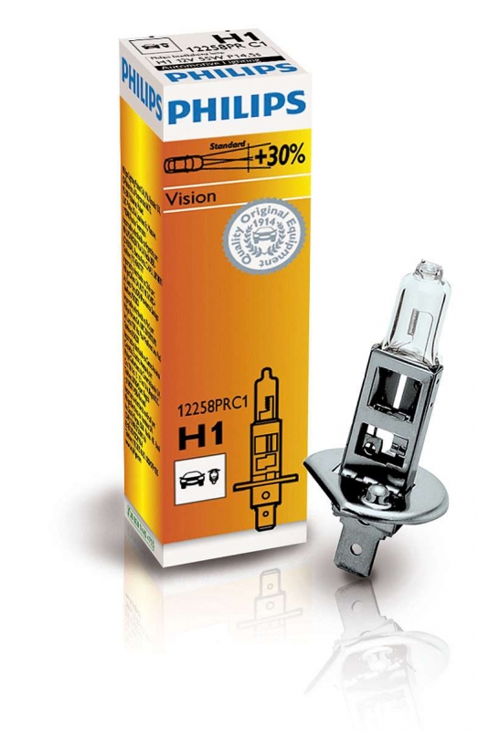  Автолампа H1 "Philips" 12v 55w Vision (+30%)(12258prc1)